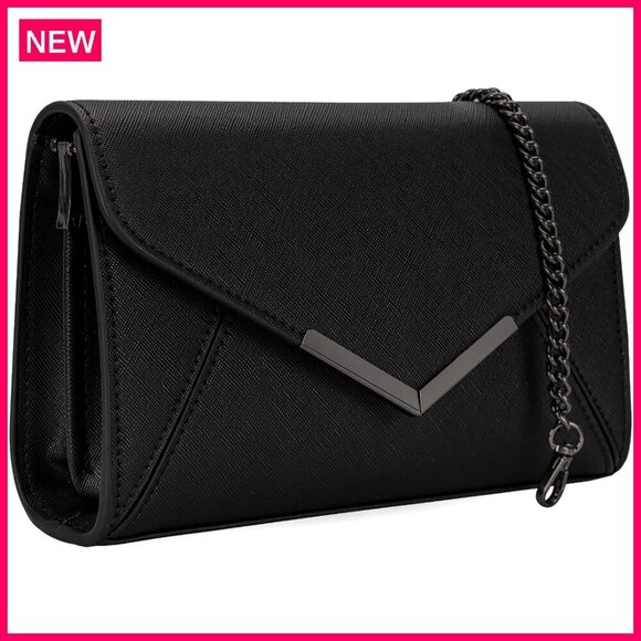Handbags - Faux Leather Envelope Clutch with Removable Chain Strap Formal Evening Bag